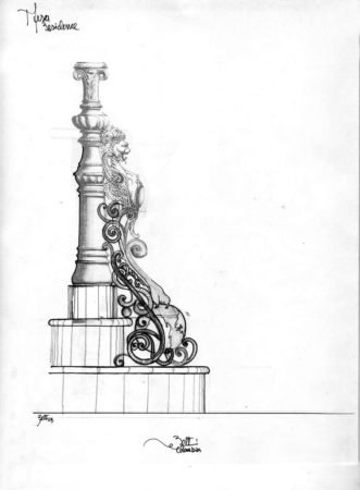 Lion Finial Drawing Metal Sculpture