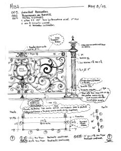 Hand-drawn sketch of a metal balcony railing