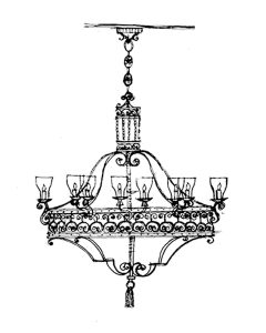 Hand-drawn sketch of a metal chandelier