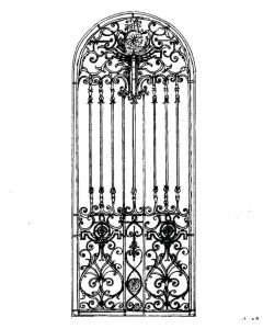 Hand-drawn sketch of a metal door